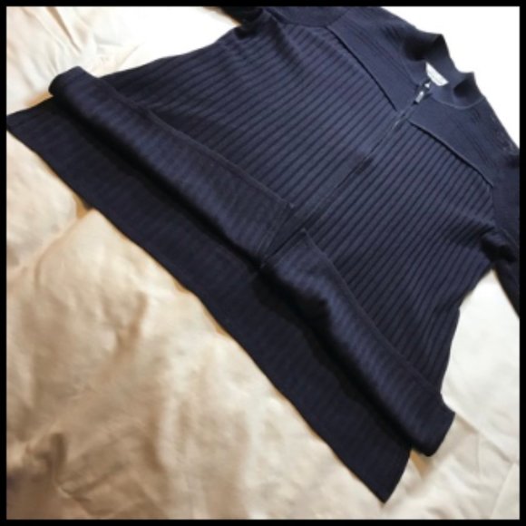 Exclusively Misook Navy Blue Zip Front Ribbed Jacket Mesh Details Size S - Picture 5 of 11